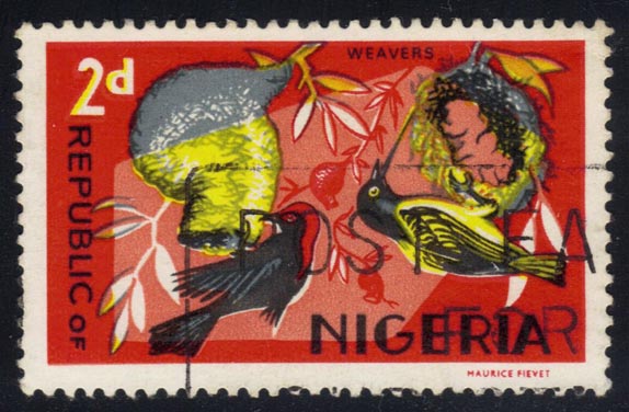 Nigeria #187a Weaverbirds - White 2p; Used