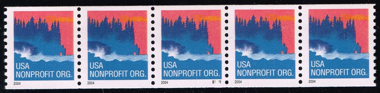 US #3864 Seacoast PNC Strip of 5; MNH