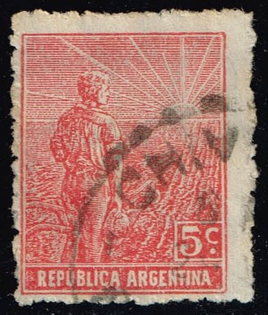 Argentina #194 Farmer and Rising Sun; Used