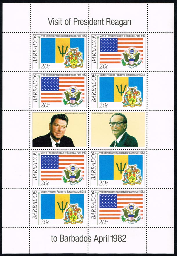 Barbados #582a Visit of Pres. Reagan Sheet of 8; MNH