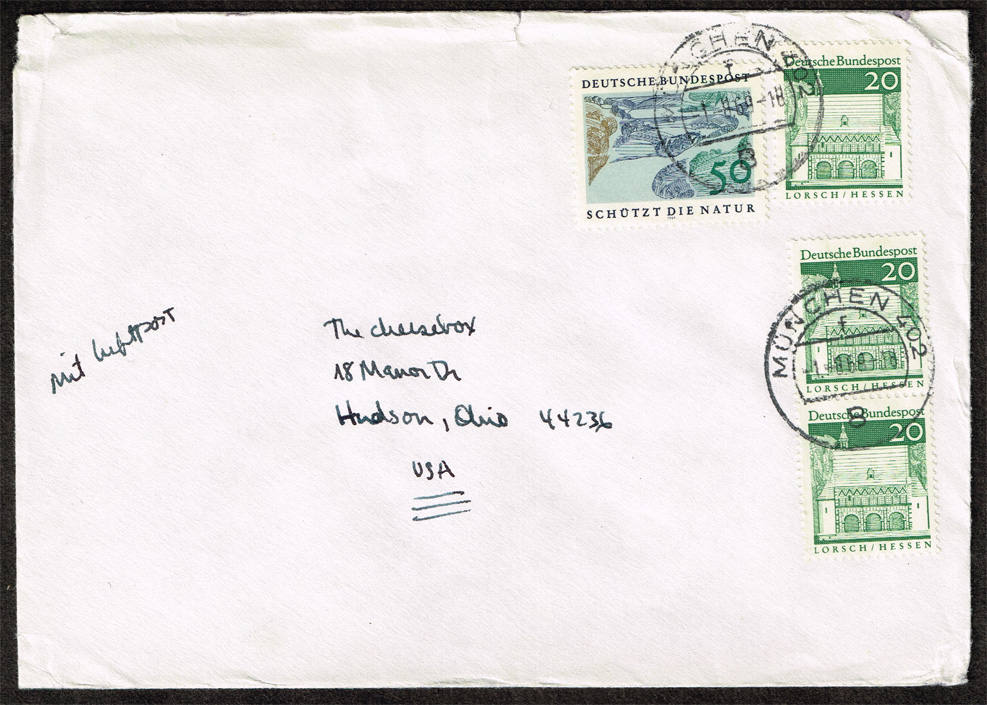Germany #1003 and (3) #939 on cover; Munich to Hudson OH