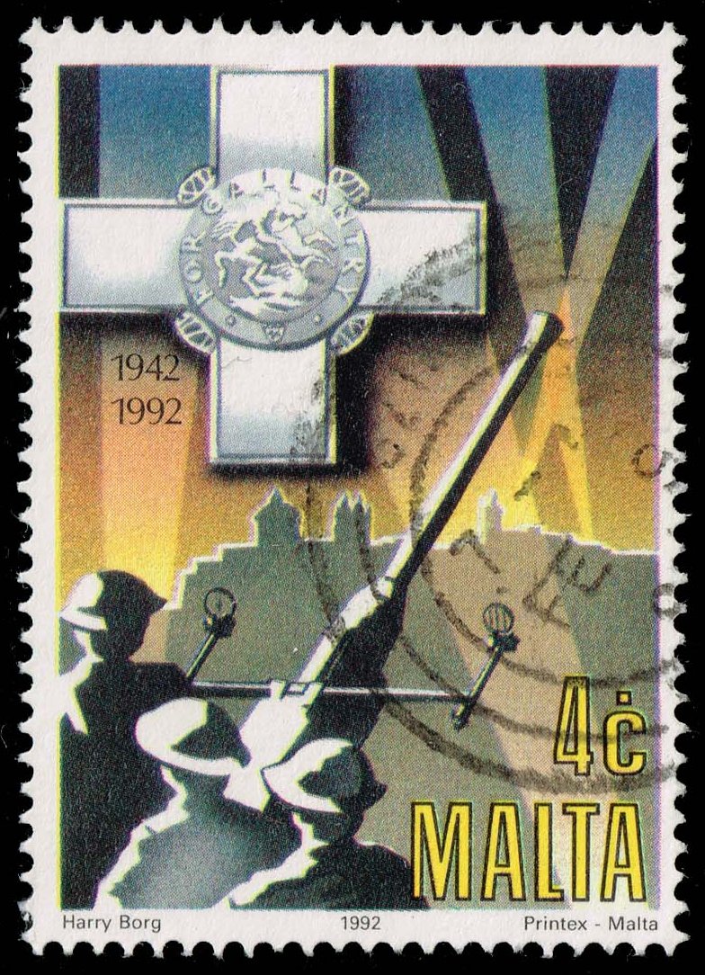 Malta #799 George Cross and Anti-aircraft Gun; Used