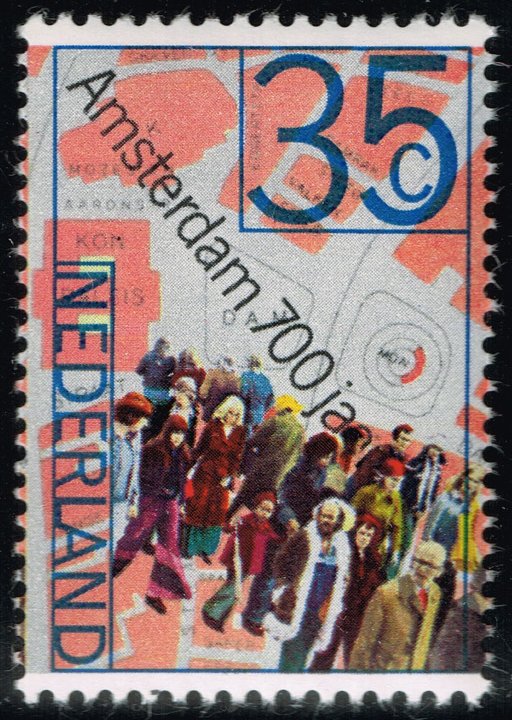 Netherlands #524 People and Map of Dam Square; MNH