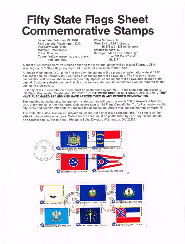 US #SP406 (1643-1652) State Flags USPS Souvenir Page