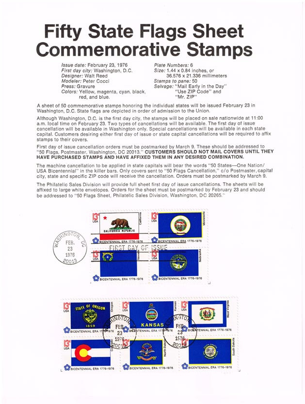 US #SP408 (1663-1672) State Flags USPS Souvenir Page