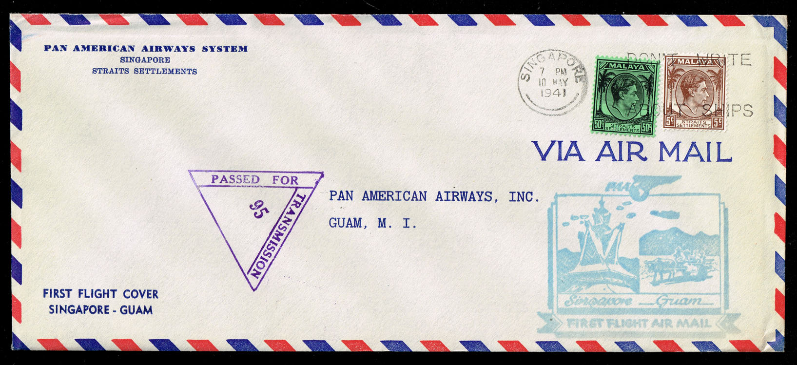 PAN AM FAM 14 First Flight Cover Singapore to Guam