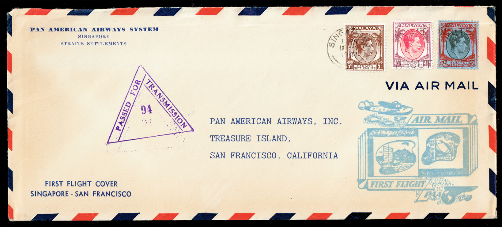 PAN AM FAM 14 First Flight Cover Singapore to San Francisco