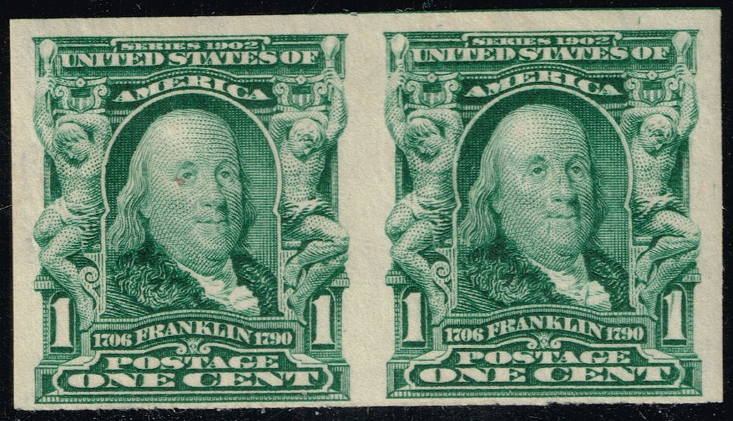 US #314 Benjamin Franklin Imperf Pair; MNH