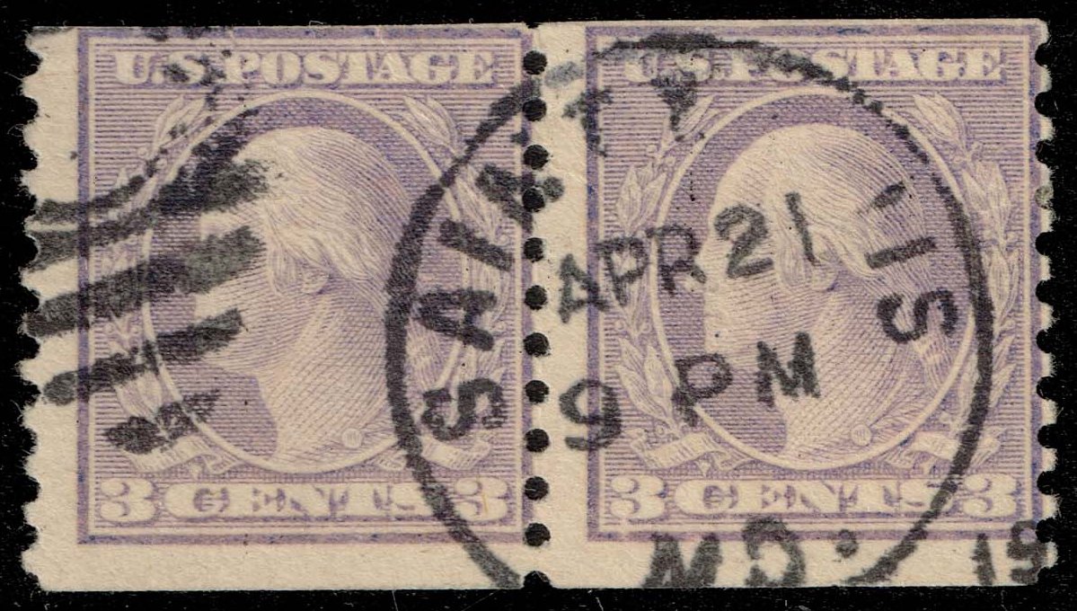 US #493 George Washington Pair; Used