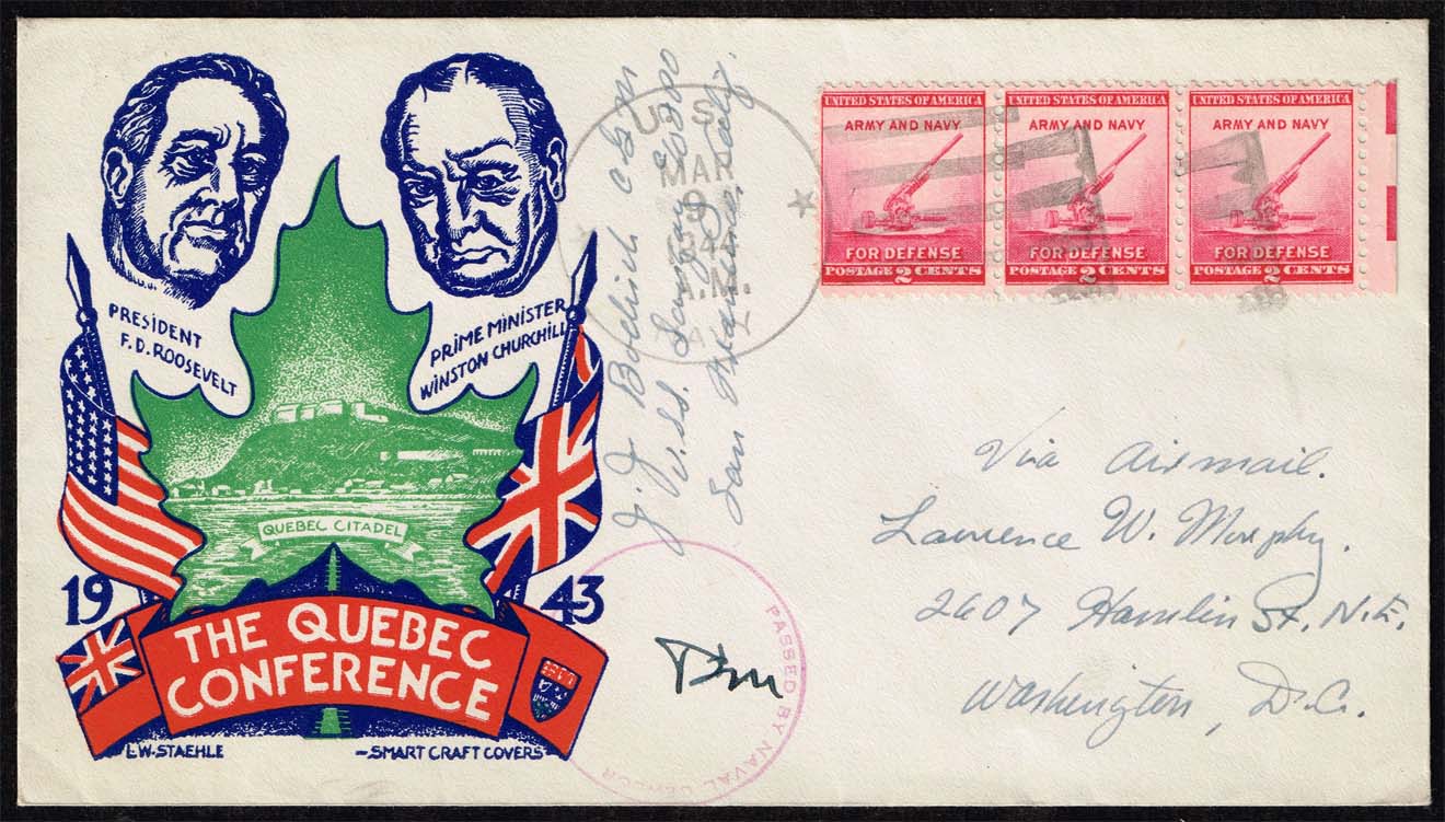 US #900 on Quebec Conference Cachet - from USS Sangay