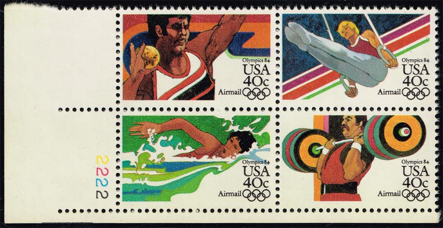 US #C108b 23rd Olympic Games P# Block of 4; MNH