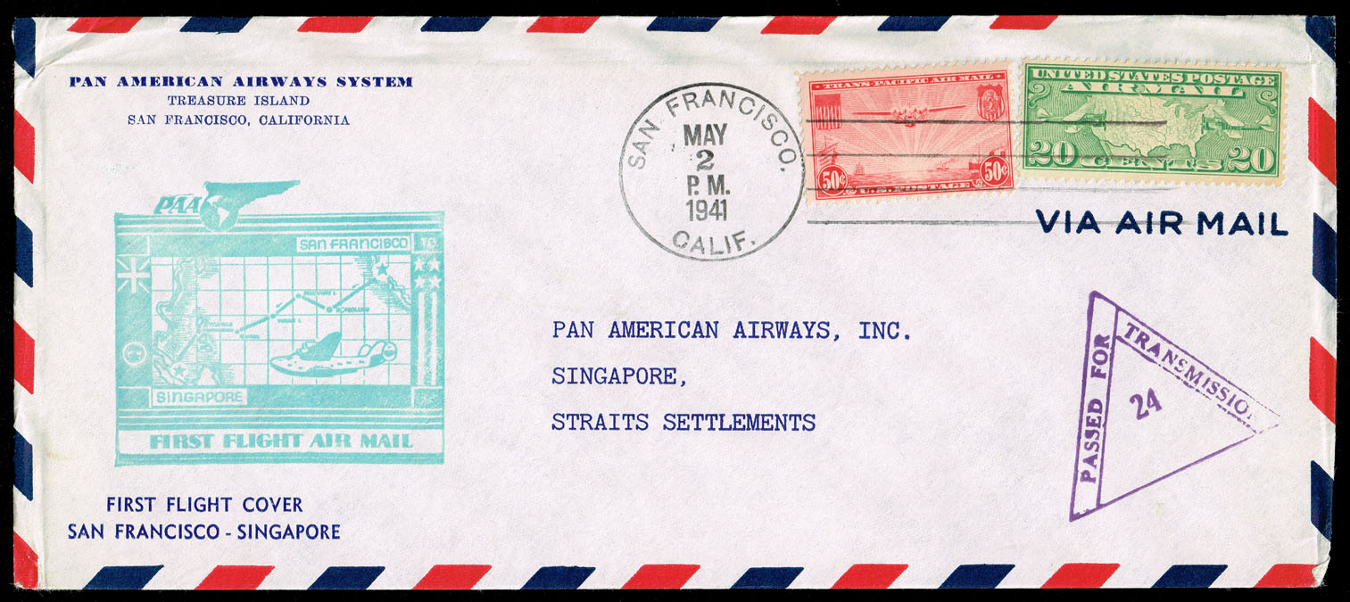 PAN AM First Flight San Francisco to Singapore with #C9;C22