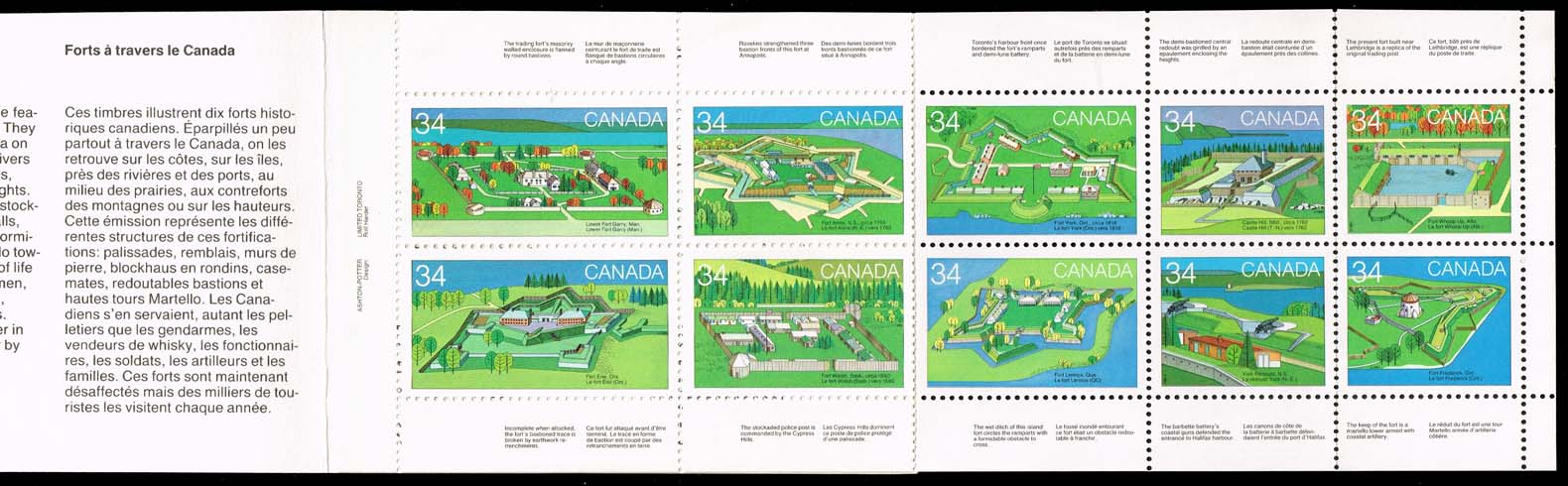Canada #1059a Forts Across Canada Booklet Pane of 10; MNH