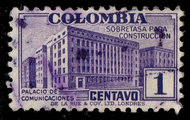 Colombia #RA10 Postal Tax for Communications Bldg; Used