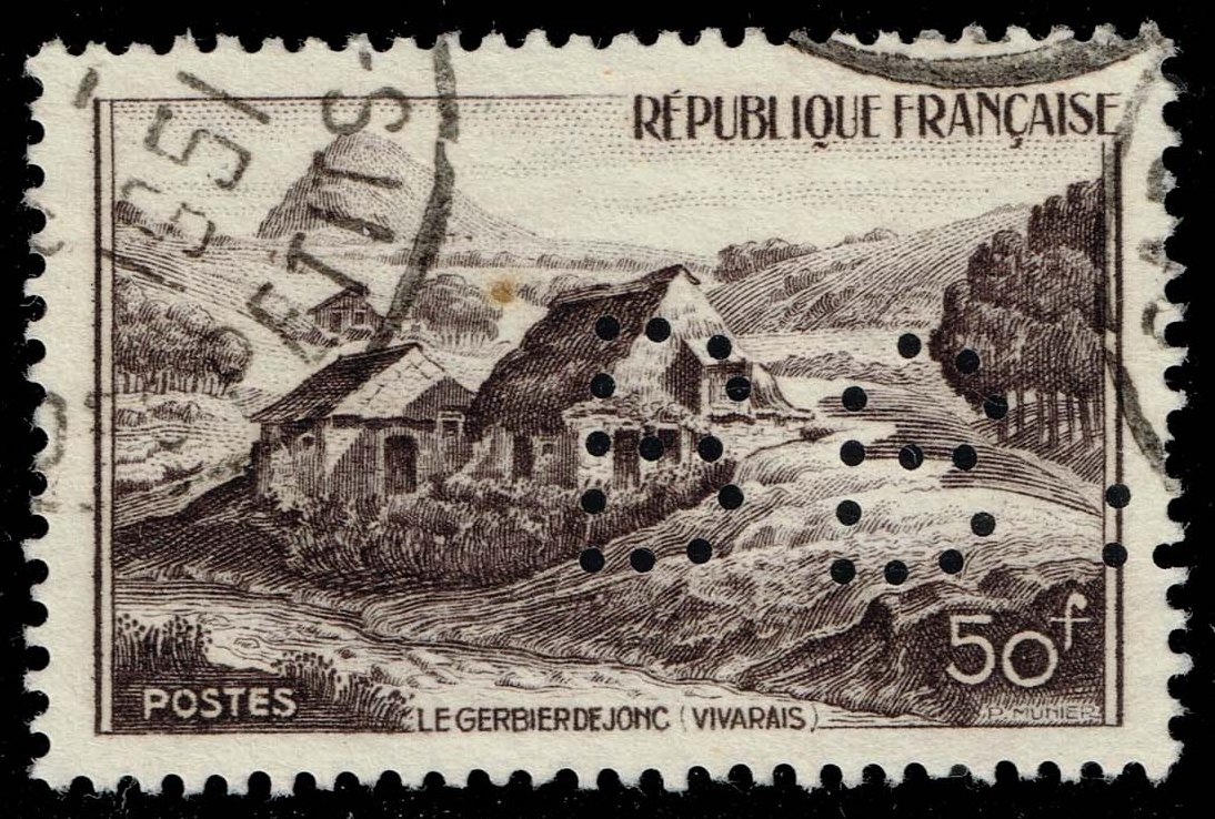France #632 Mt. Gerbier de Jonc- Vivarais Perfin; Used