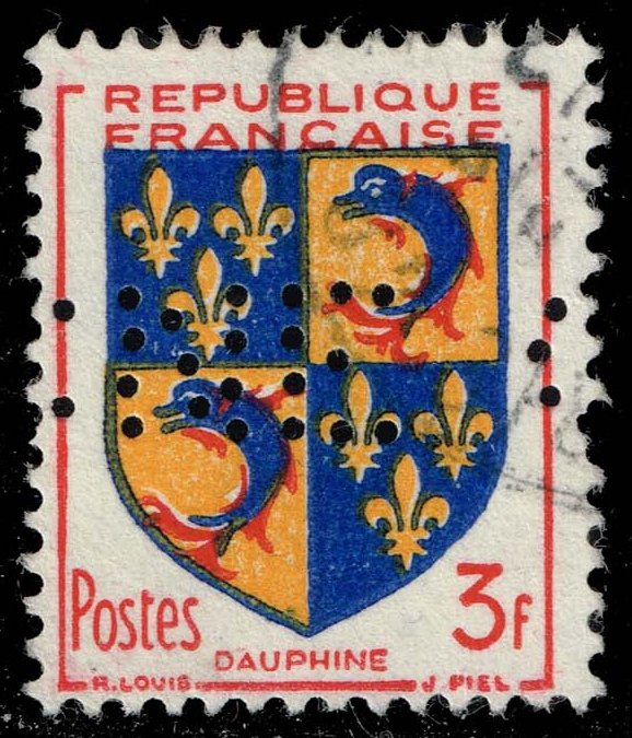 France #699 Arms of Dauphine; Used Perfin