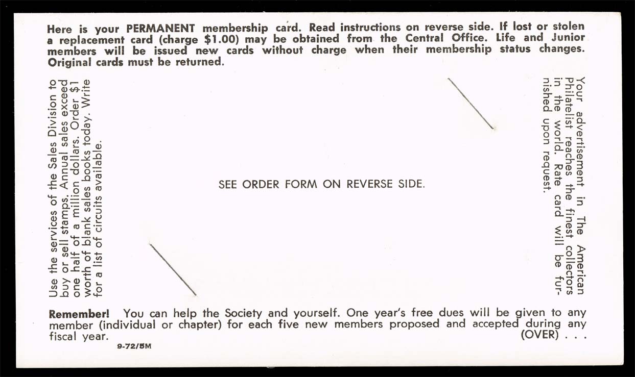 APS Ephemera - Membership Card Insert circa 1972