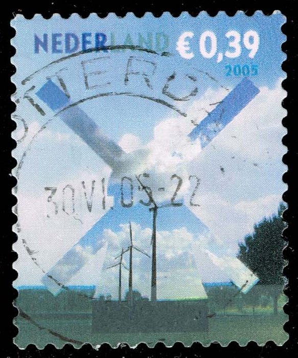 Netherlands #1182 Windmills and Field; Used