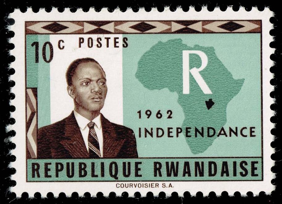 Rwanda #1 Gregoire Kayibanda and Map of Africa; Unused