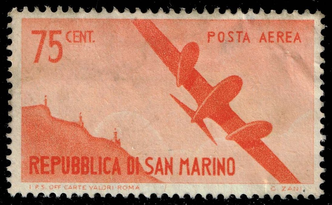 San Marino #C42 Plane and Skyline; Unused
