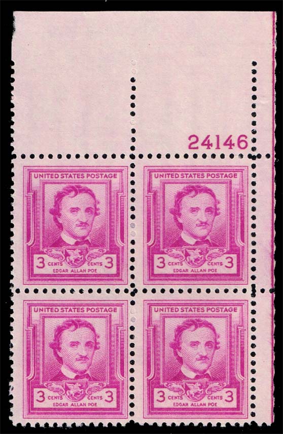 US #986 Edgar Allan Poe P# Block of 4; MNH - Click Image to Close