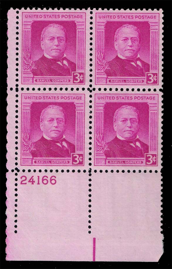 US #988 Samuel Gompers P# Block of 4; MNH