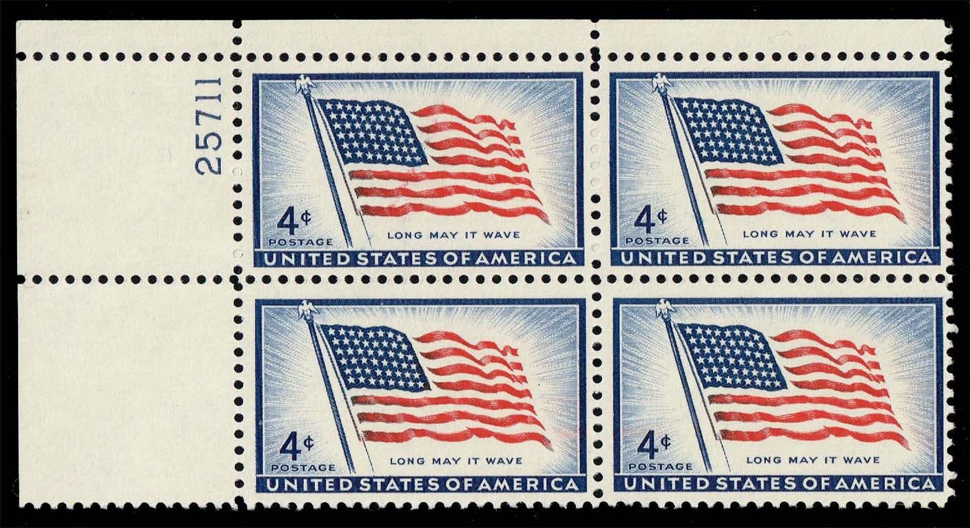 US #1094 Old Glory - 48 Star Flag P# Block of 4; MNH