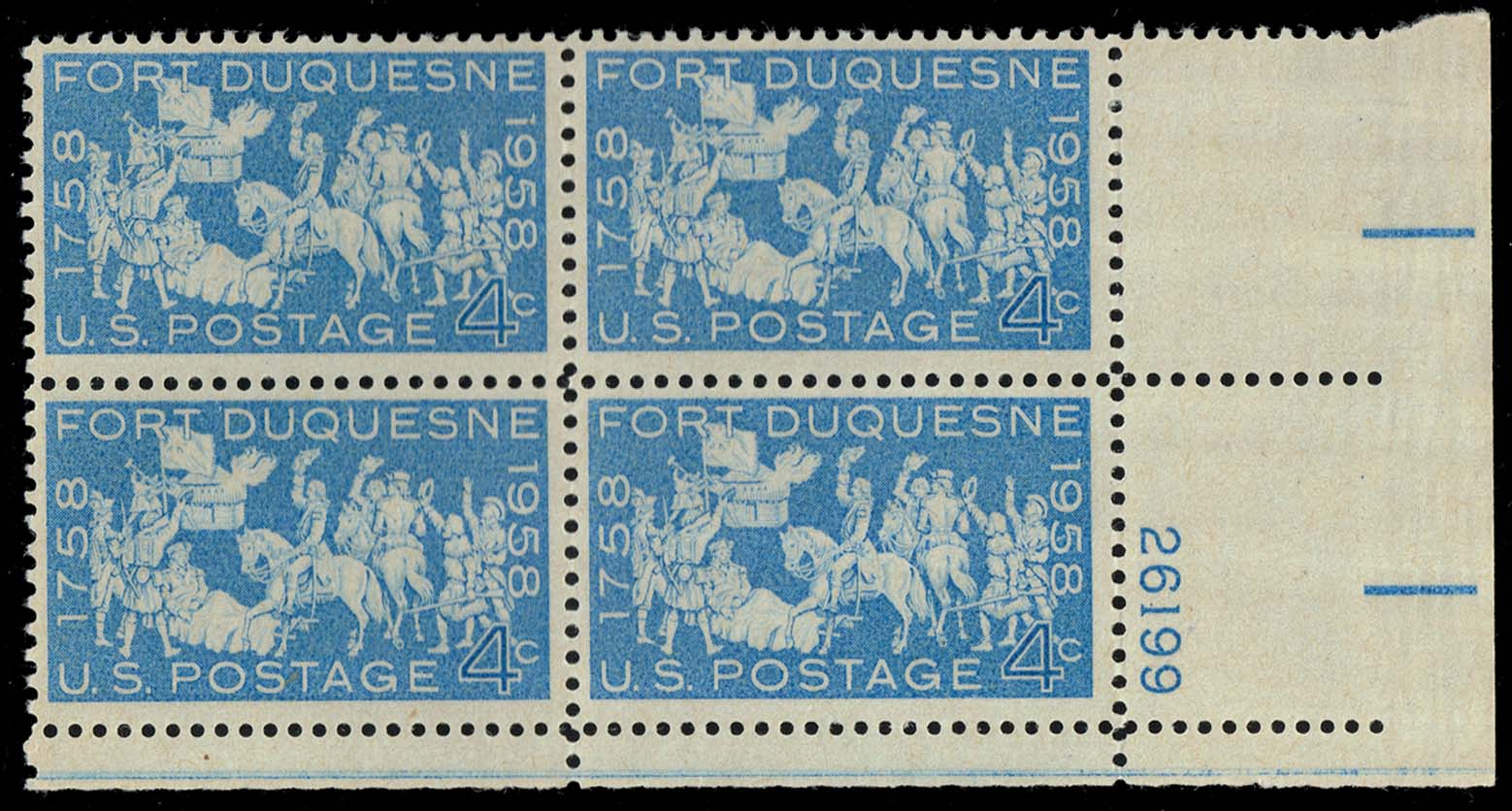 US #1123 Fort Duquesne P# Block of 4; MNH