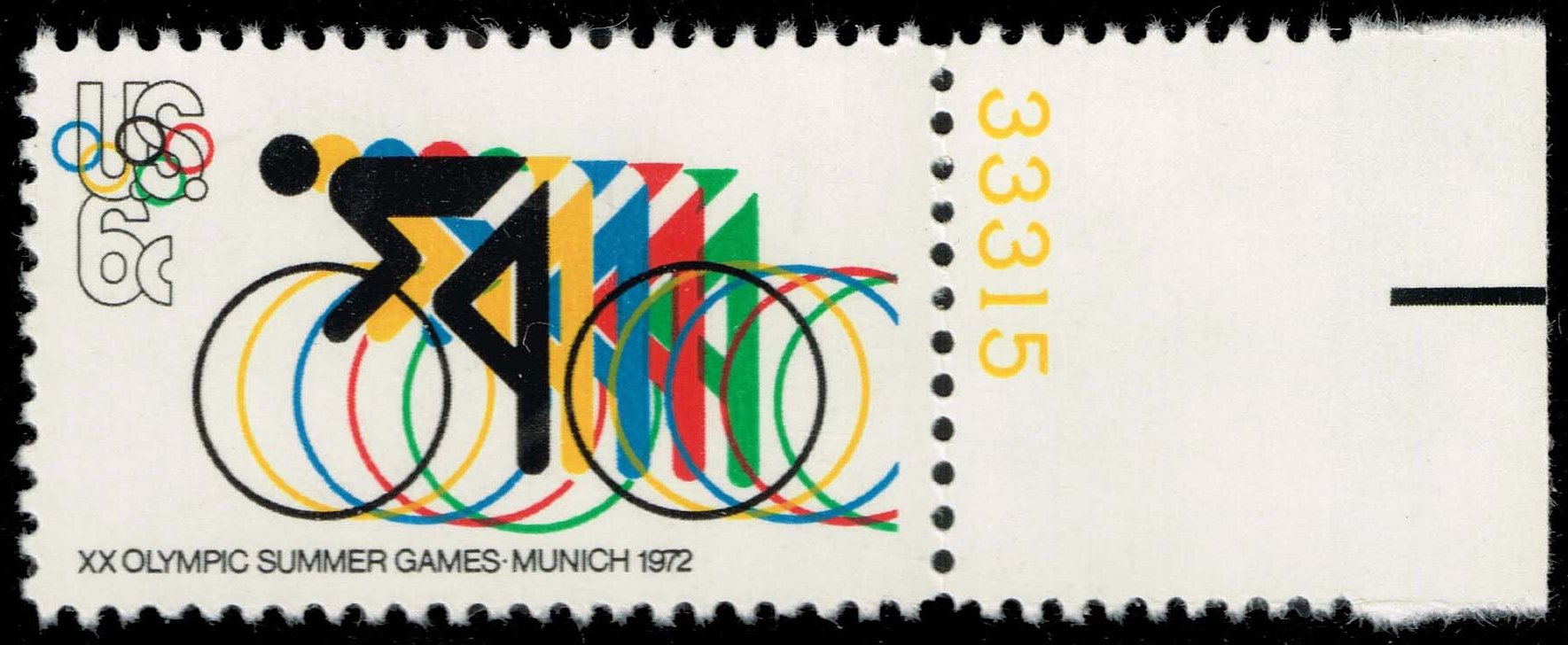 US #1460 Bicycling and Olympic Rings P# Single; MNH