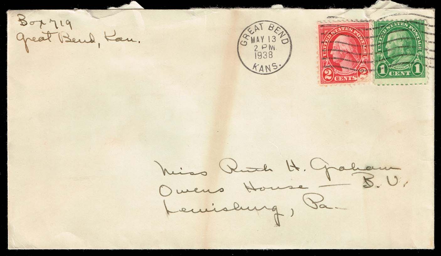 US #632;634 Cover - Great Bend KS to Lewisburg PA