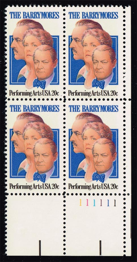 US #2012 The Barrymores; MNH P# Block of 4