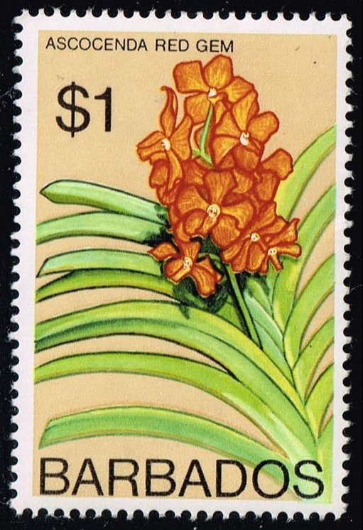 Barbados #408 Red Gem Orchids; Unused