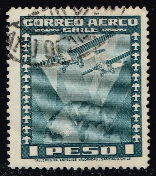 Chile #C39 Two Airplanes over Globe; Used - Click Image to Close