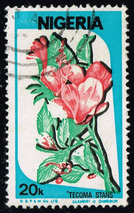 Nigeria #493 Tecoma Stans Flower; Used - Click Image to Close