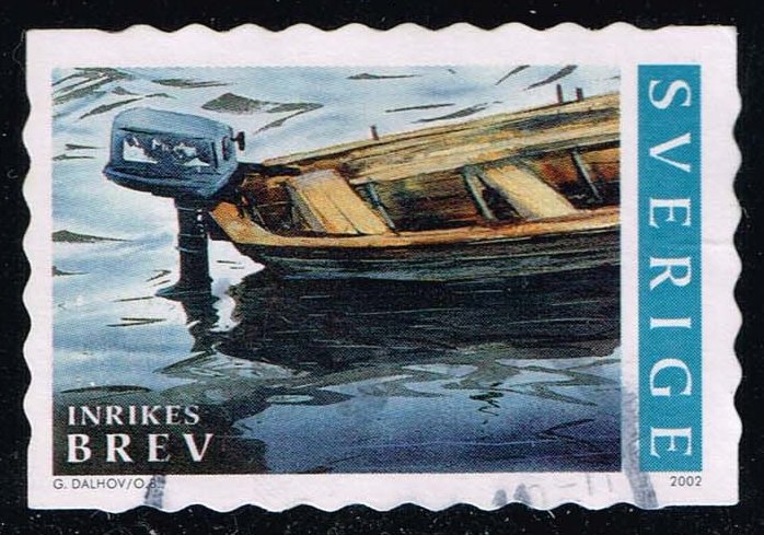 Sweden #2442d Boat with Outboard Motor; Used