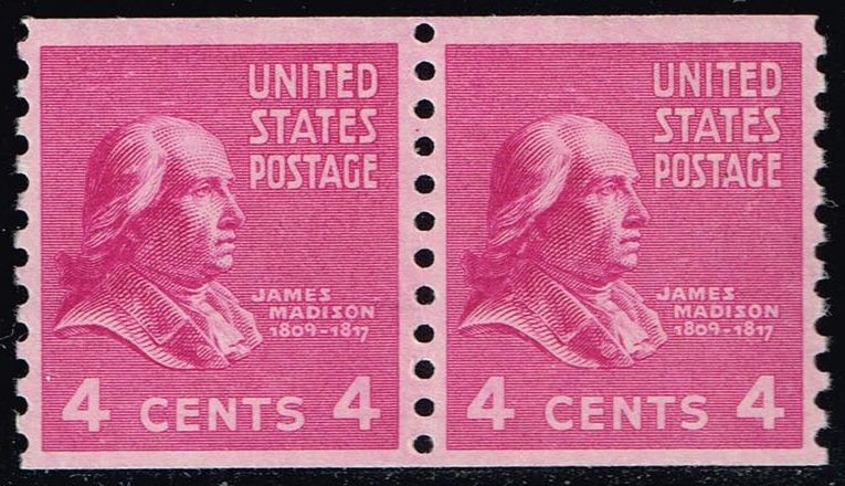 US #843 James Madison Coil Pair; MNH