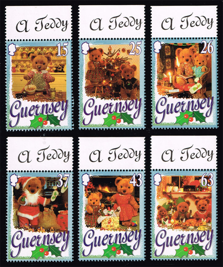 Guernsey #609-614 Teddy Bear Christmas Set of 6; MNH - Click Image to Close