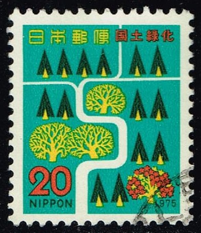 Japan #1214 Trees and River; Used