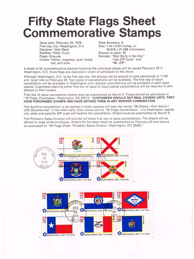 US #SP407 (1653-1662) State Flags USPS Souvenir Page