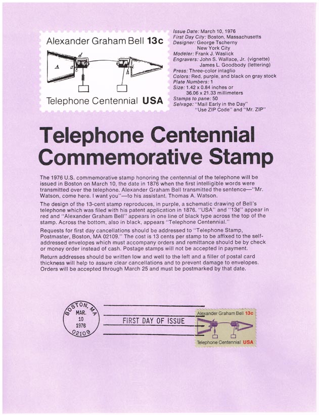 US #SP410 (1683) Telephone USPS Souvenir Page - Click Image to Close