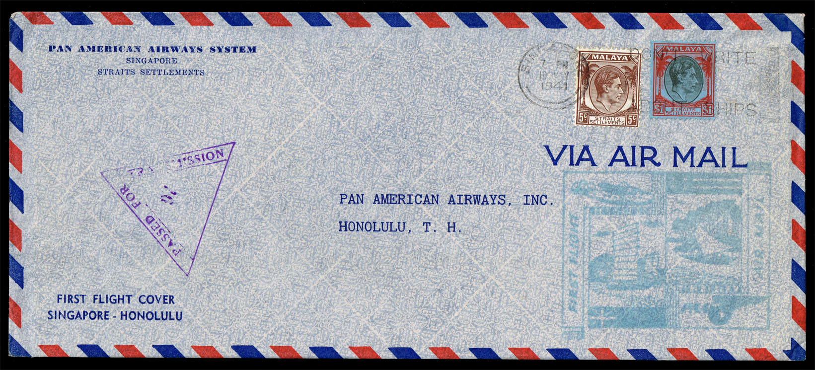 PAN AM FAM 14 First Flight Cover Singapore to Honolulu - Click Image to Close