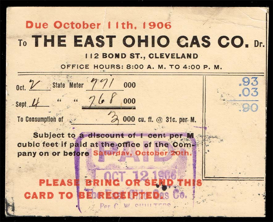 US #319 on #UX18 Postal Card East Ohio Gas Bill Paid Reply
