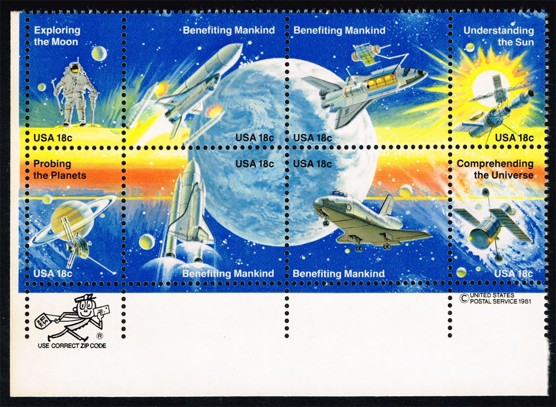 US #1919a Space Achievement Zip Block of 8; MNH - Click Image to Close