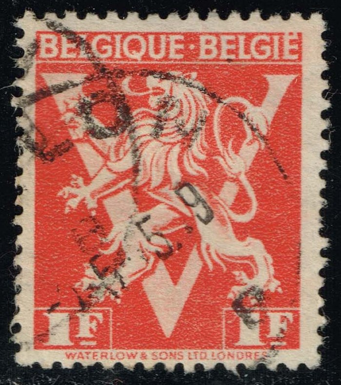 Belgium #328 Lion Rampant and 'V'; Used - Click Image to Close