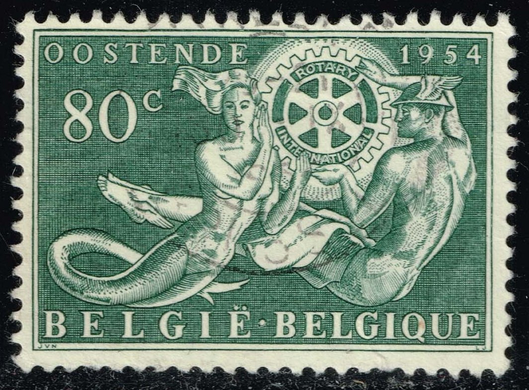 Belgium #480 Mermaid and Mercury Holding Rotary Emblem; Used