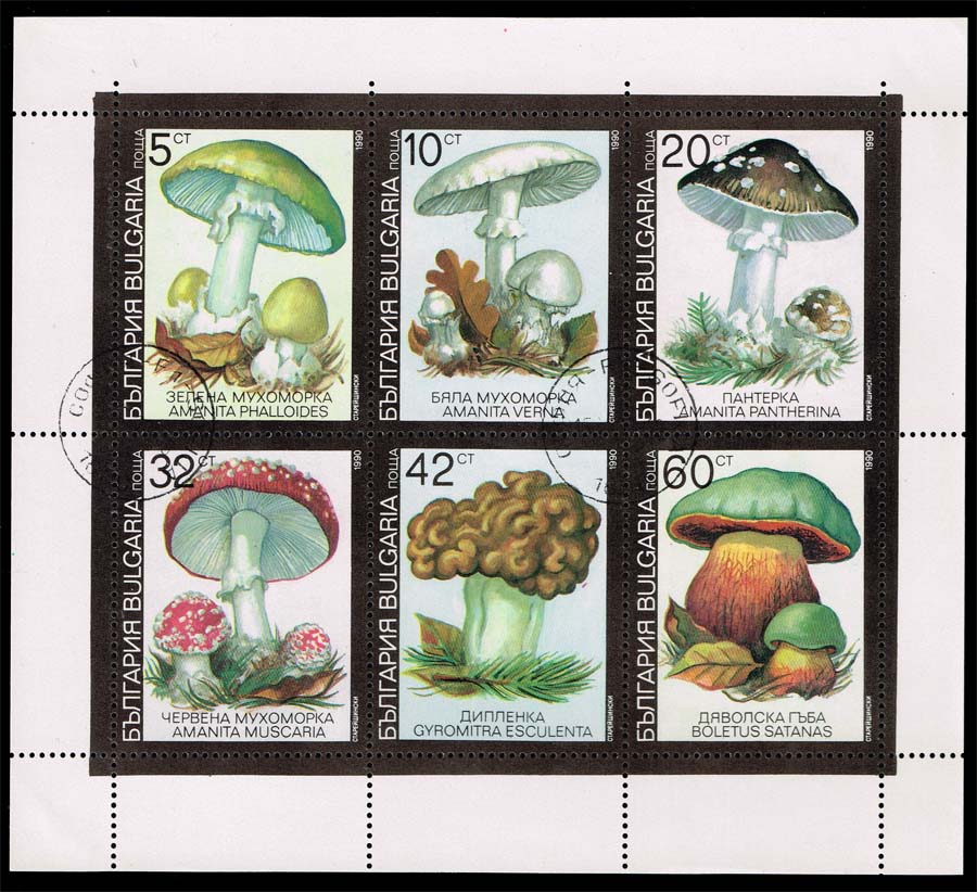 Bulgaria #3602a Mushrooms Mini Sheet of 6; CTO