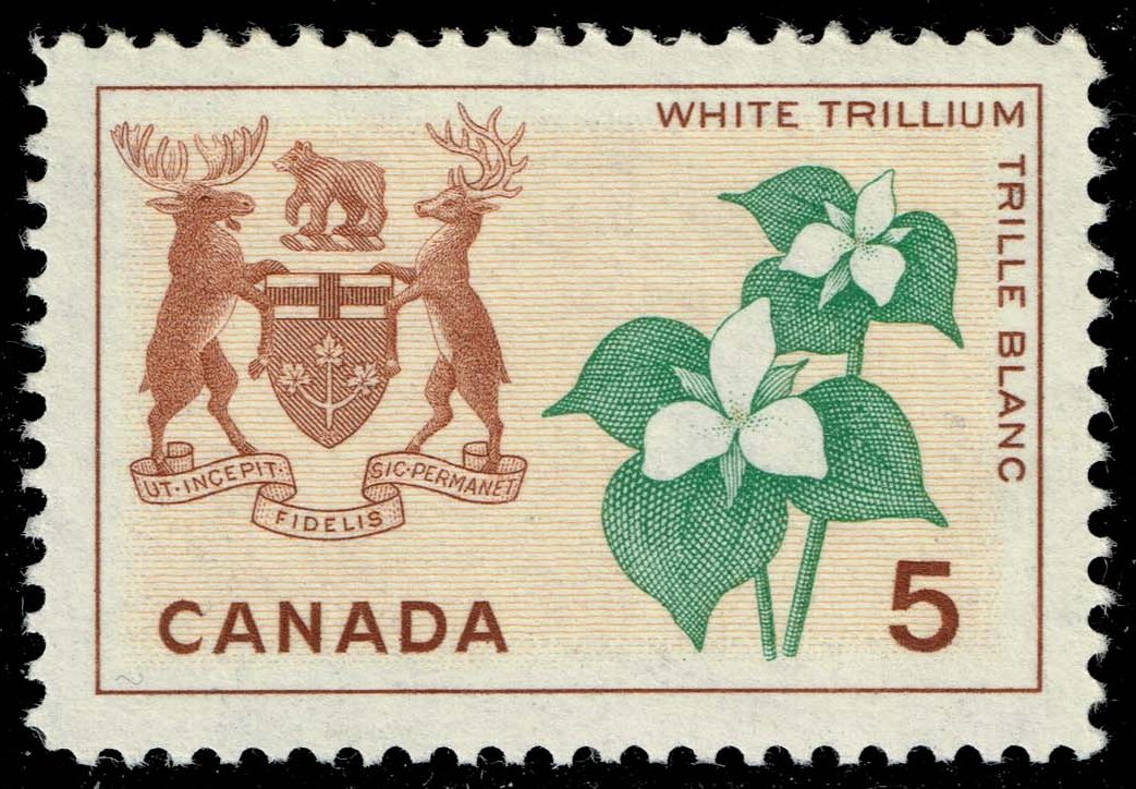 Canada #418 White Trillium and Arms of Ontario; MNH