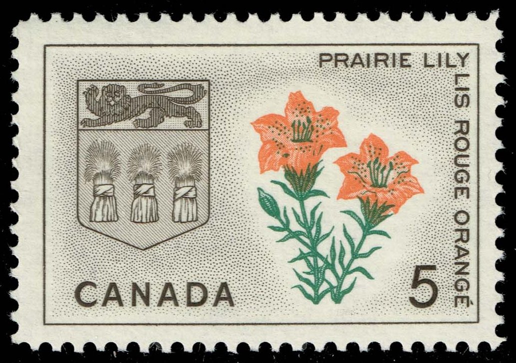 Canada #425 Prairie Lily and Arms of Saskatchewan; MNH