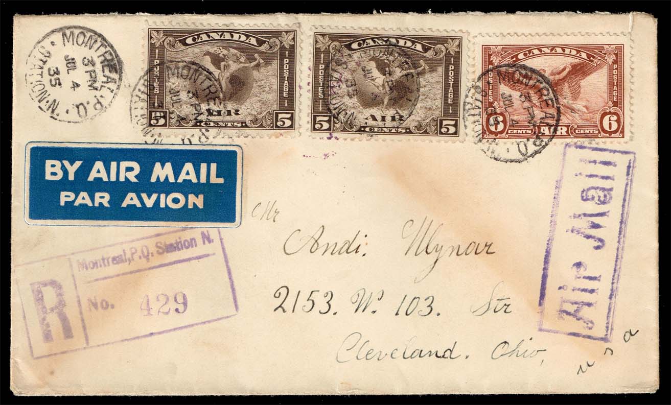 Canada #C2 (2) and C5 on Registered Cover to Cleveland