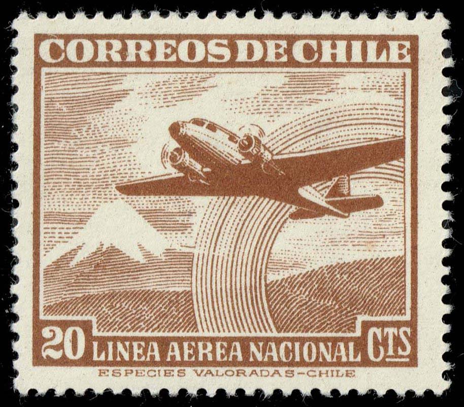 Chile #C155 Plane over Snow-capped Mountains; MNH